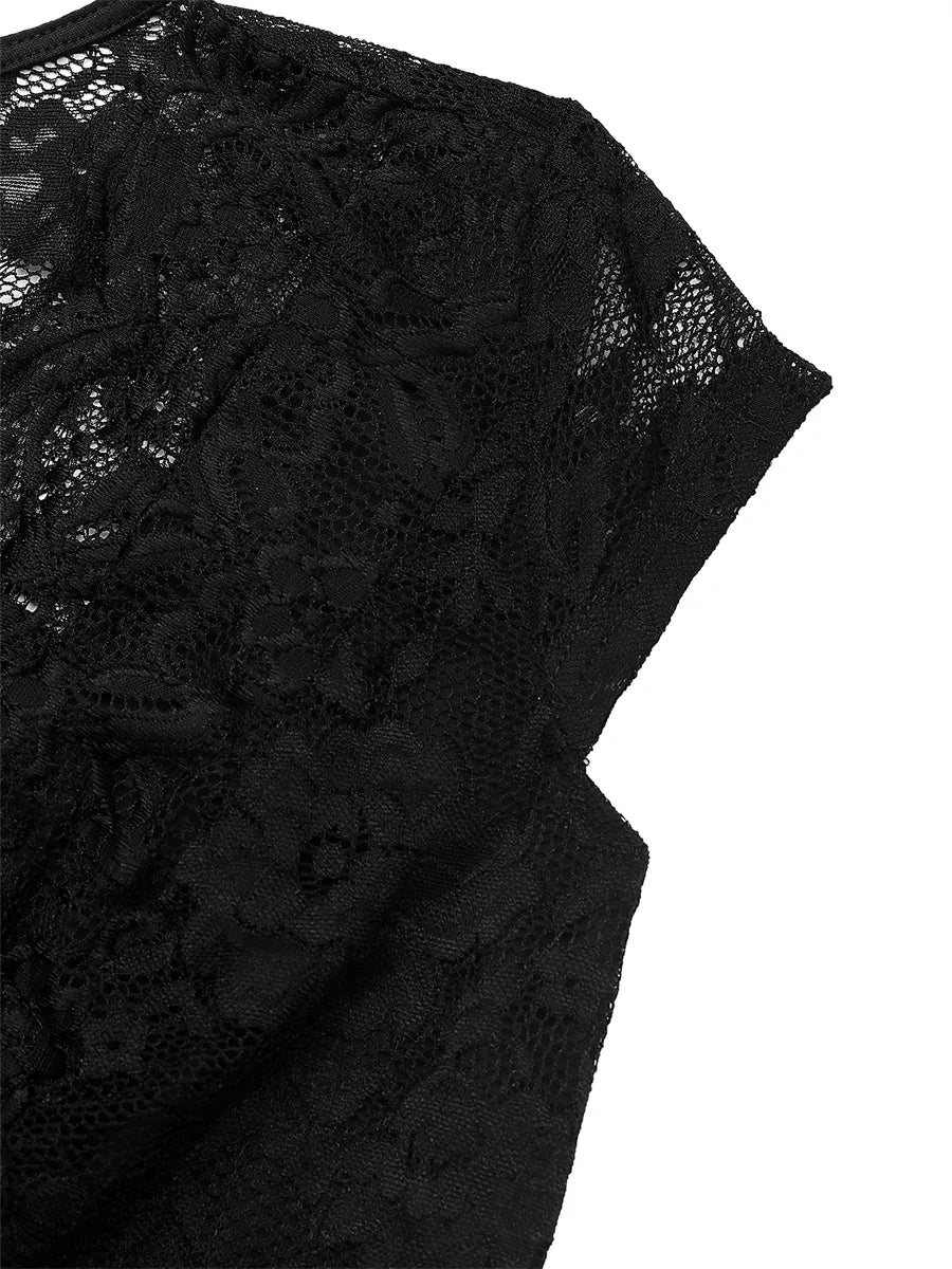 Body col en v profond noir dentelle pour femmes