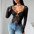 T-shirt court noir sexy à paillettes pour femmes