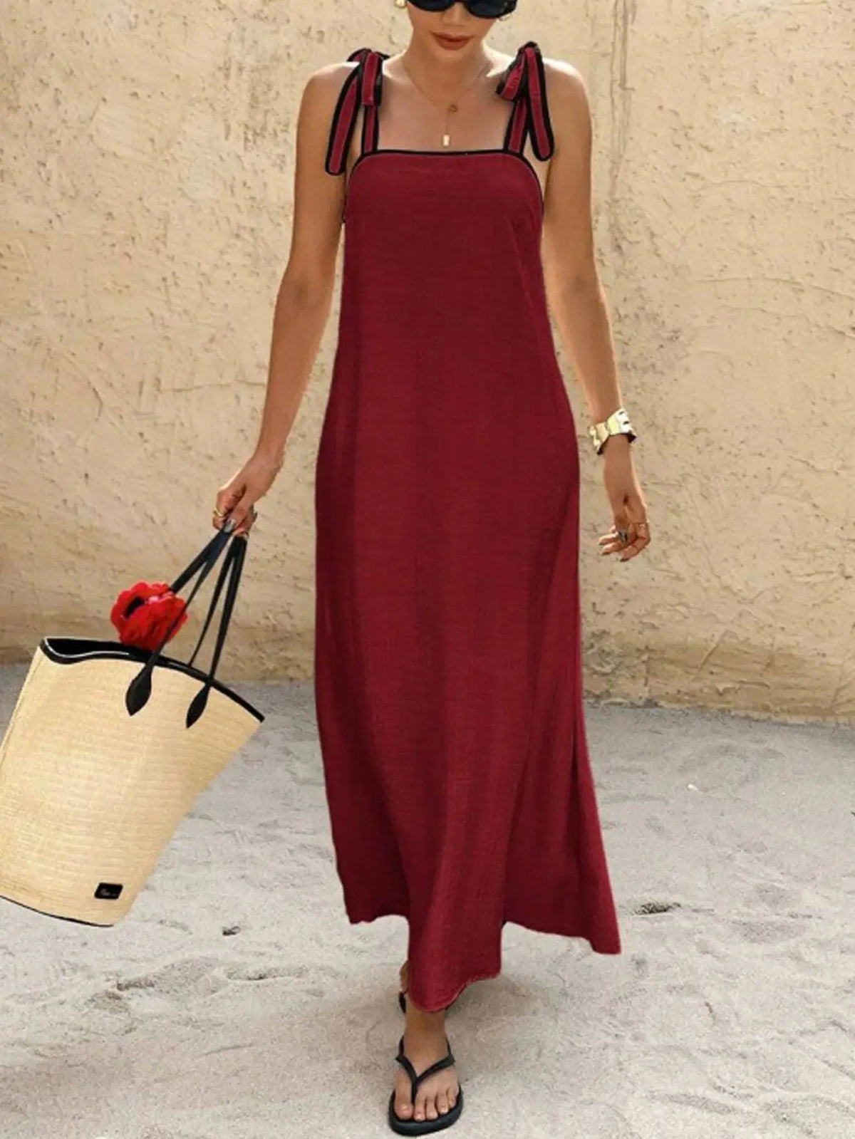 Robe Longue de Plage Femme – Épaules Dénudées et Laçage