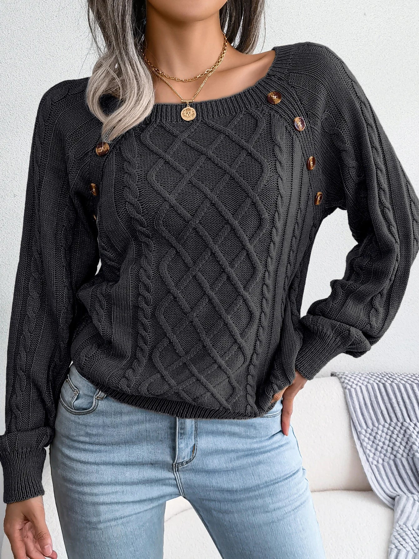 Pulls en tricot à col carré uni décontractés pour femmes