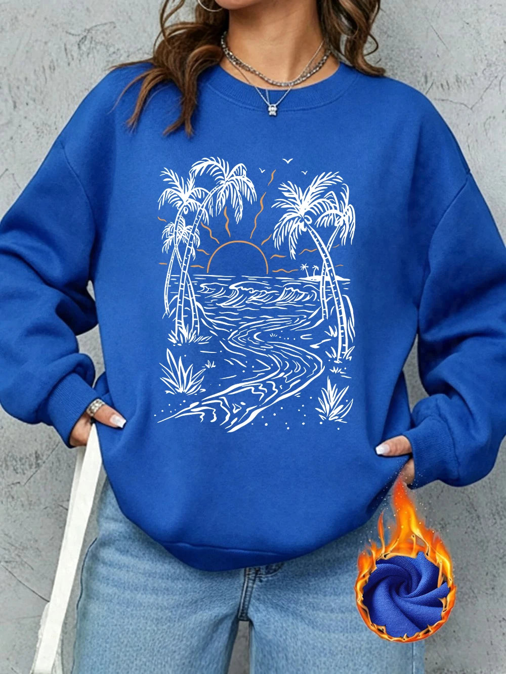 Sweat-shirts imprimés cocotiers et plage pour femmes