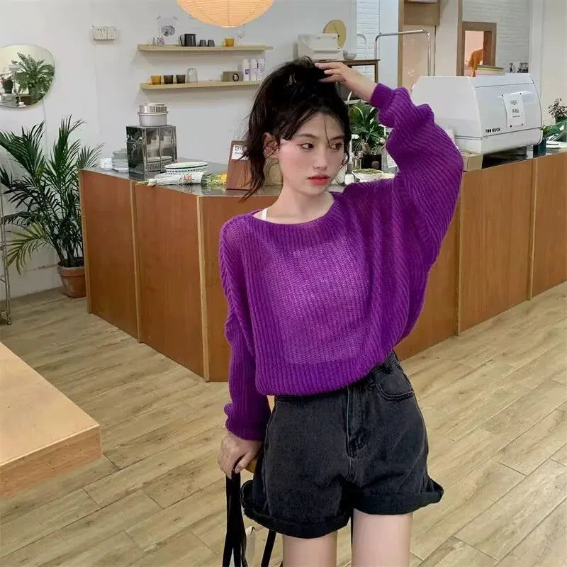 Pull en tricot ajouré simple pour femmes