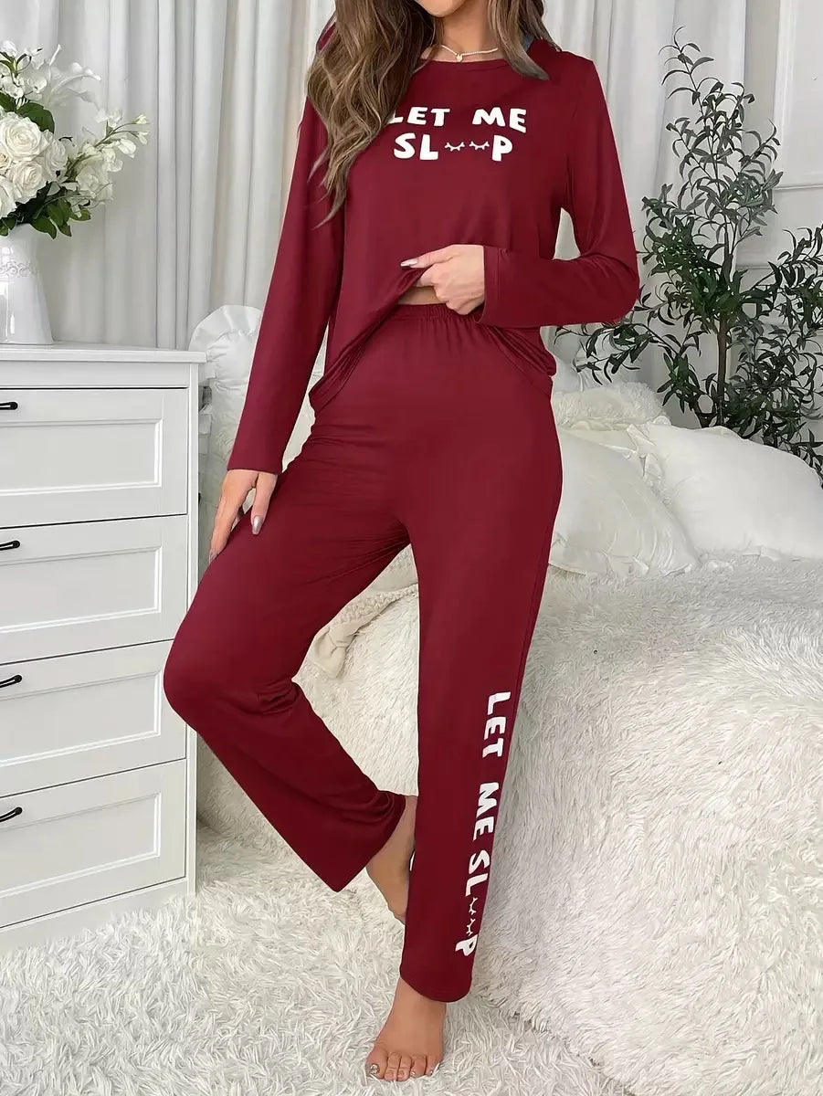 Pyjama Deux Pièces à Manches Longues avec Inscription