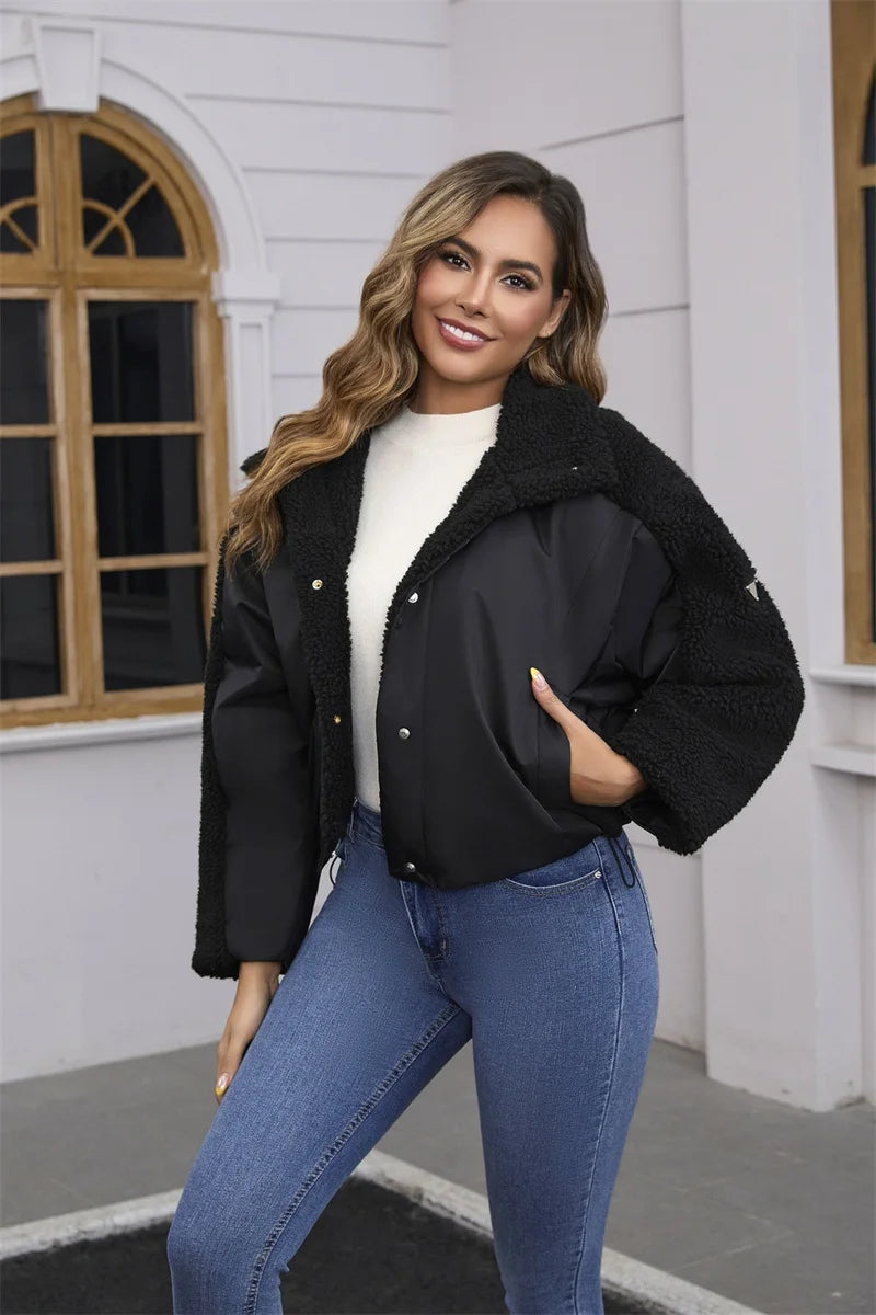 Manteau épissé en laine d'agneau pour femmes