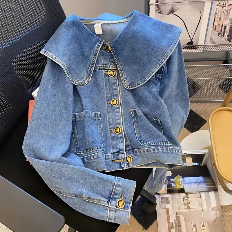 Veste en jean à col de poupée pour femmes
