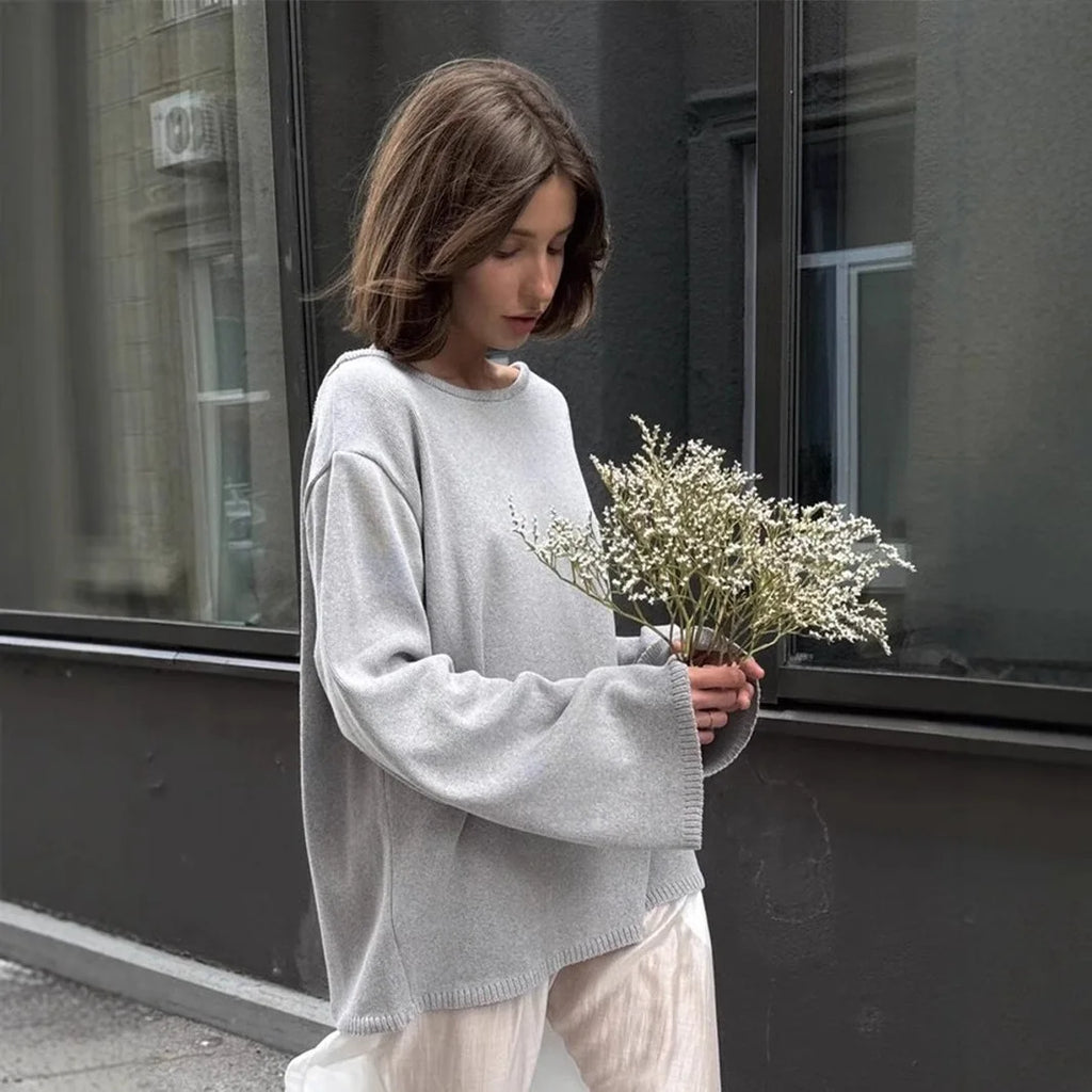 Pull original dos nu à col rond en maille de coton pour femmes