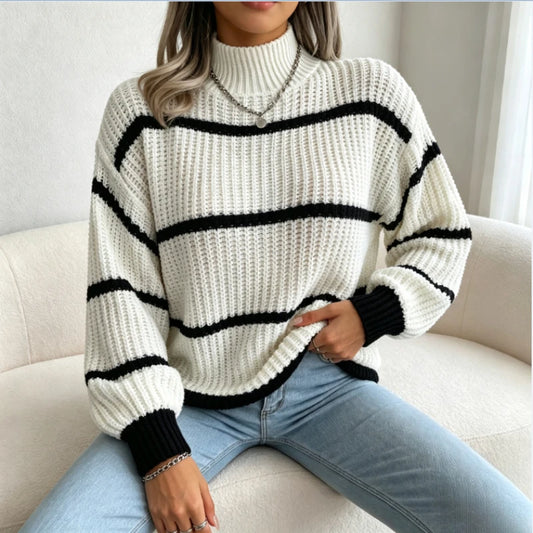 Pull Ample Rayé Femme – Maille Décontractée