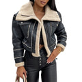 Veste en peluche patchwork PU pour femmes
