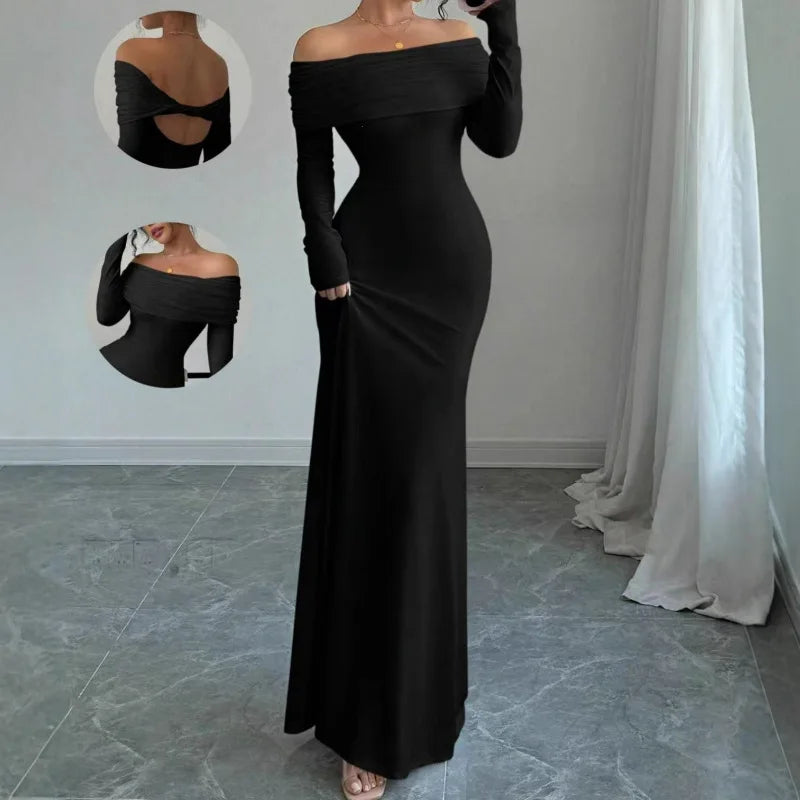 Robe longue moulante sexy à épaules dénudées pour femmes