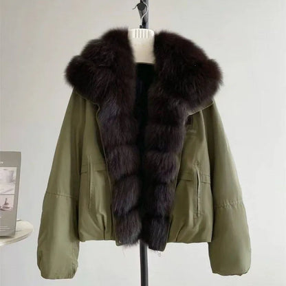 Manteau Court d’Hiver Femme – Col Effet Fourrure
