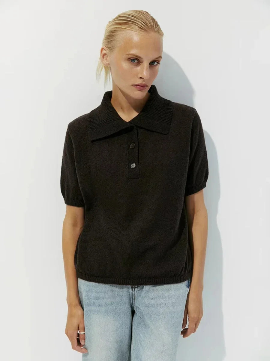 Pull tricoté creux à manches courtes pour femmes