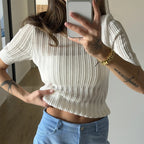 T-shirt en maille côtelée ajourée pour femmes