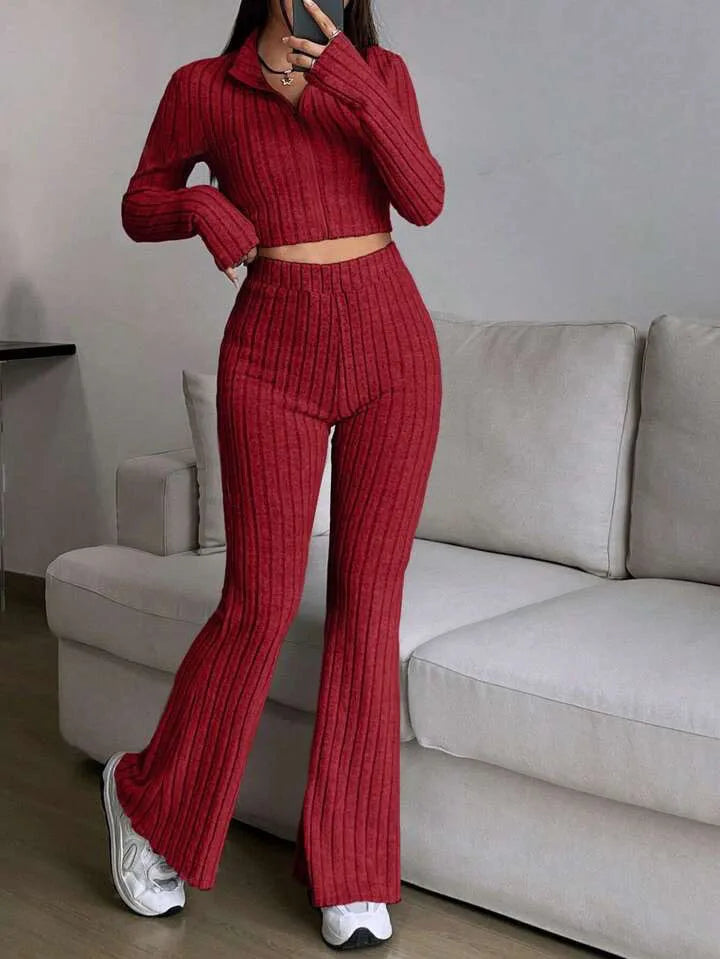 Ensembles deux pièces avec pantalon slim décontracté et haut assortie pour femmes
