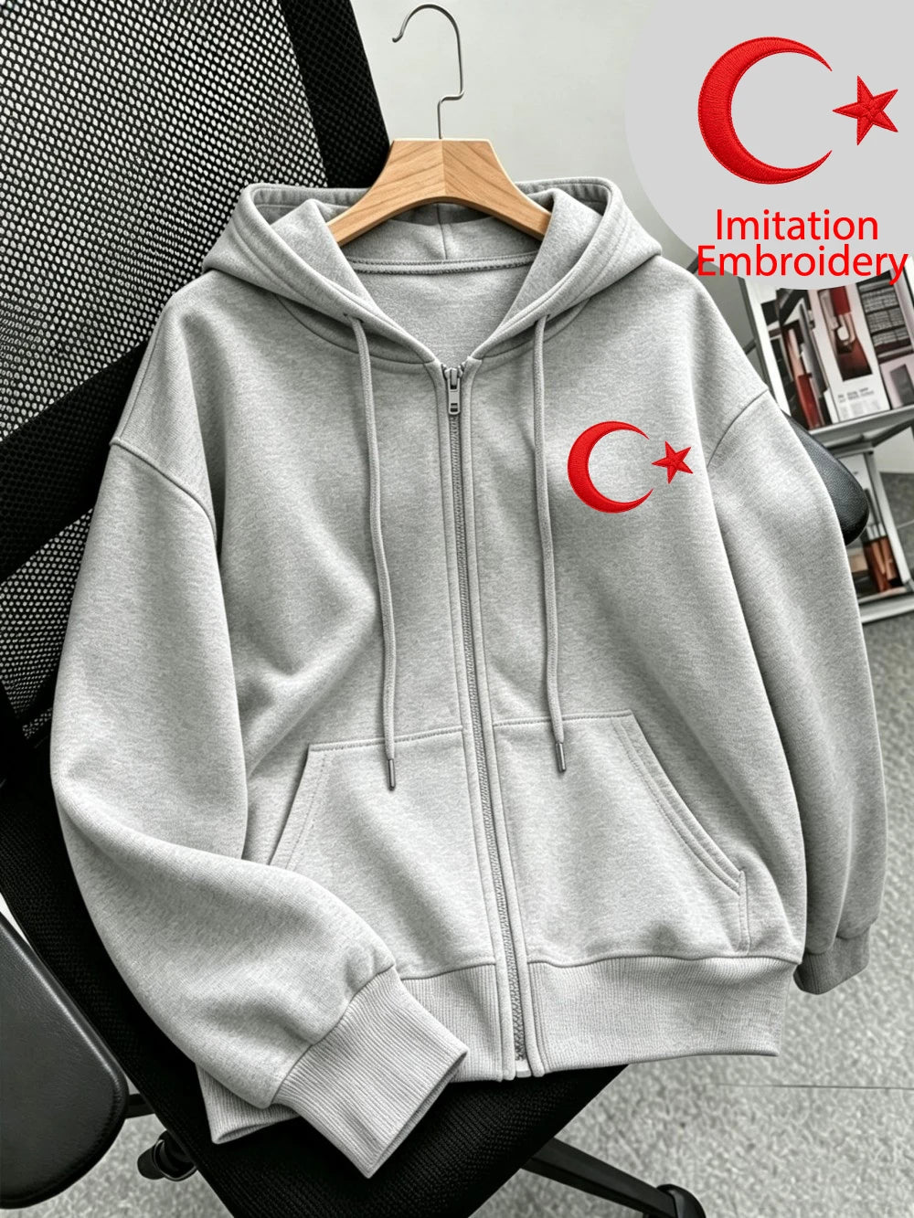 Sweat à capuche zippé imprimé Winter Türkiye pour femmes