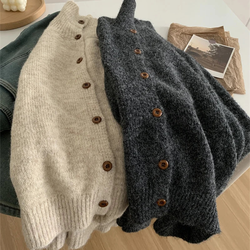 Cardigan décontracté à col mi-haut pour femmes
