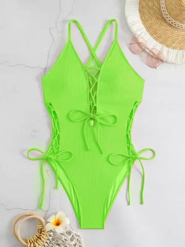 Maillots de bain une pièces col en V profond Push Up pour femmes
