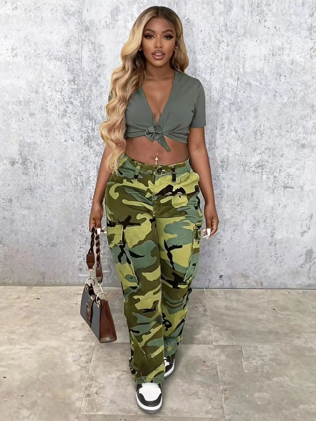 Pantalon Droit Cargo Camouflage Femme – Multipoche