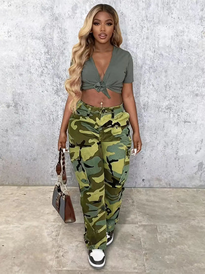 Pantalon Droit Cargo Camouflage Femme – Multipoche