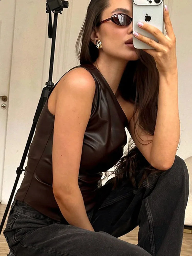 Veste Slim sans manches à une épaule pour femmes