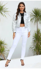 Veste en similicuir argenté pour femmes
