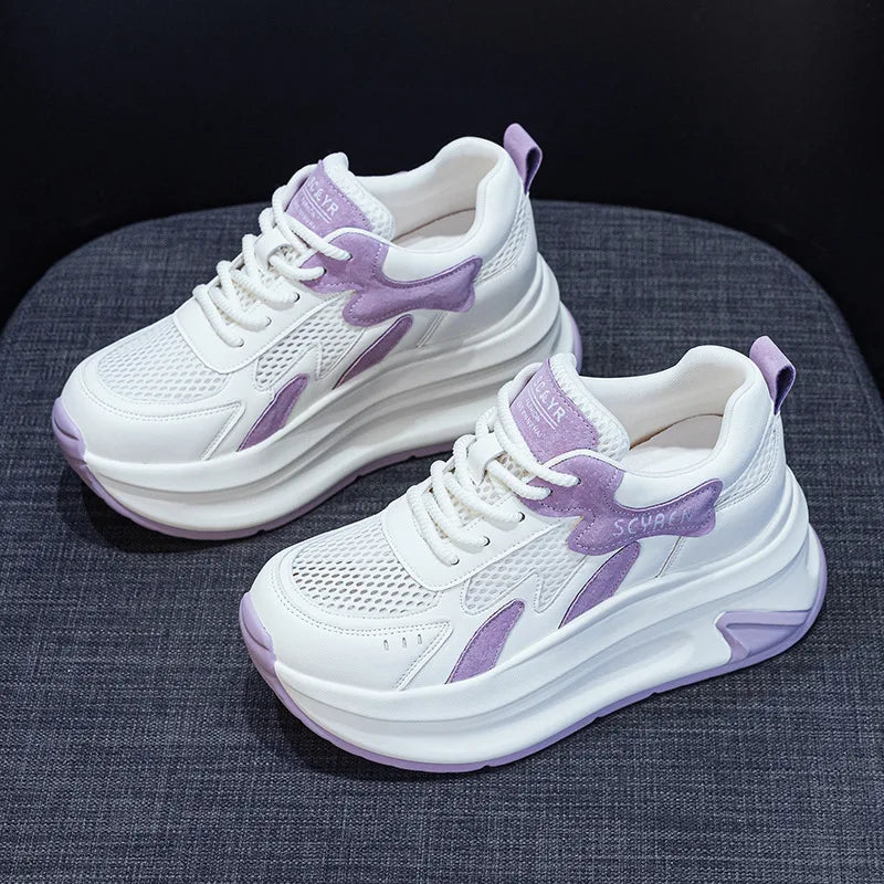 Basket en cuir plates compensées pour femmes