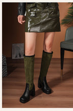 Bottes mi-mollet en PU givré avec boucle de ceinture à cinq rangées et talon ultra-haut pour femmes
