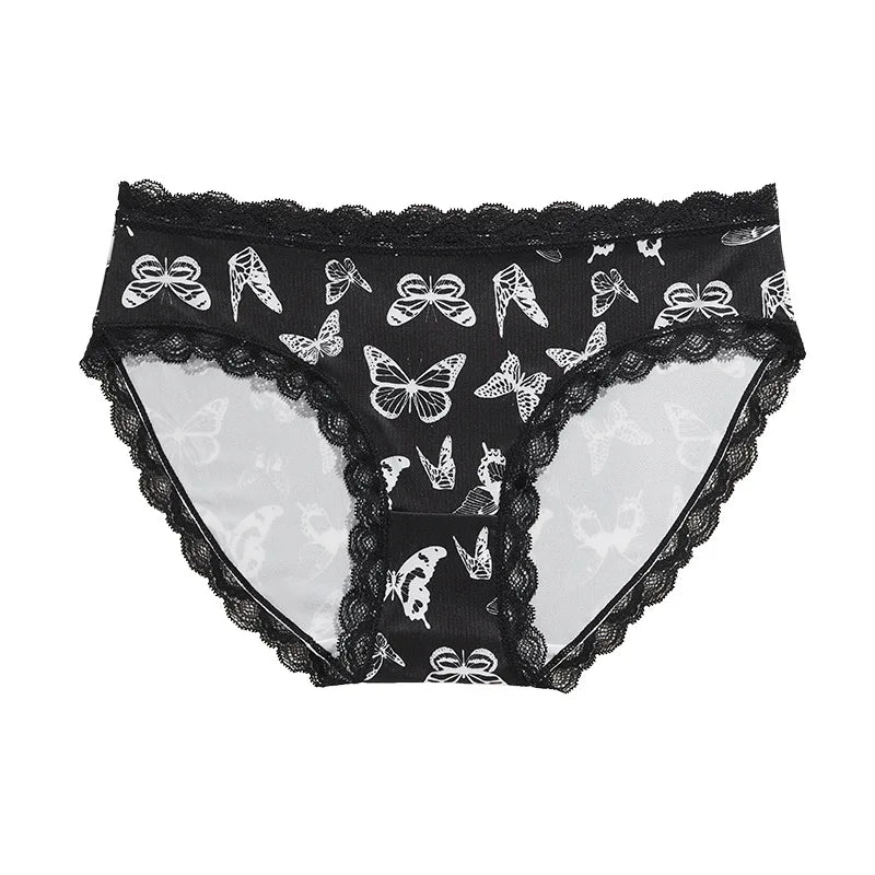 Culotte taille basse respirant en soie glacée garnie de dentelle pour femmes
