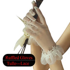 Gants de poignet courts en satin et tulle blanc pour femmes