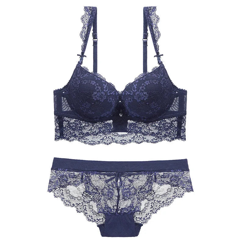 Ensemble soutien-gorge et culotte en dentelle brodée de fleurs pour femmes