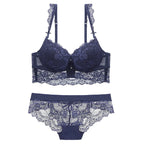 Ensemble soutien-gorge et culotte en dentelle brodée de fleurs pour femmes