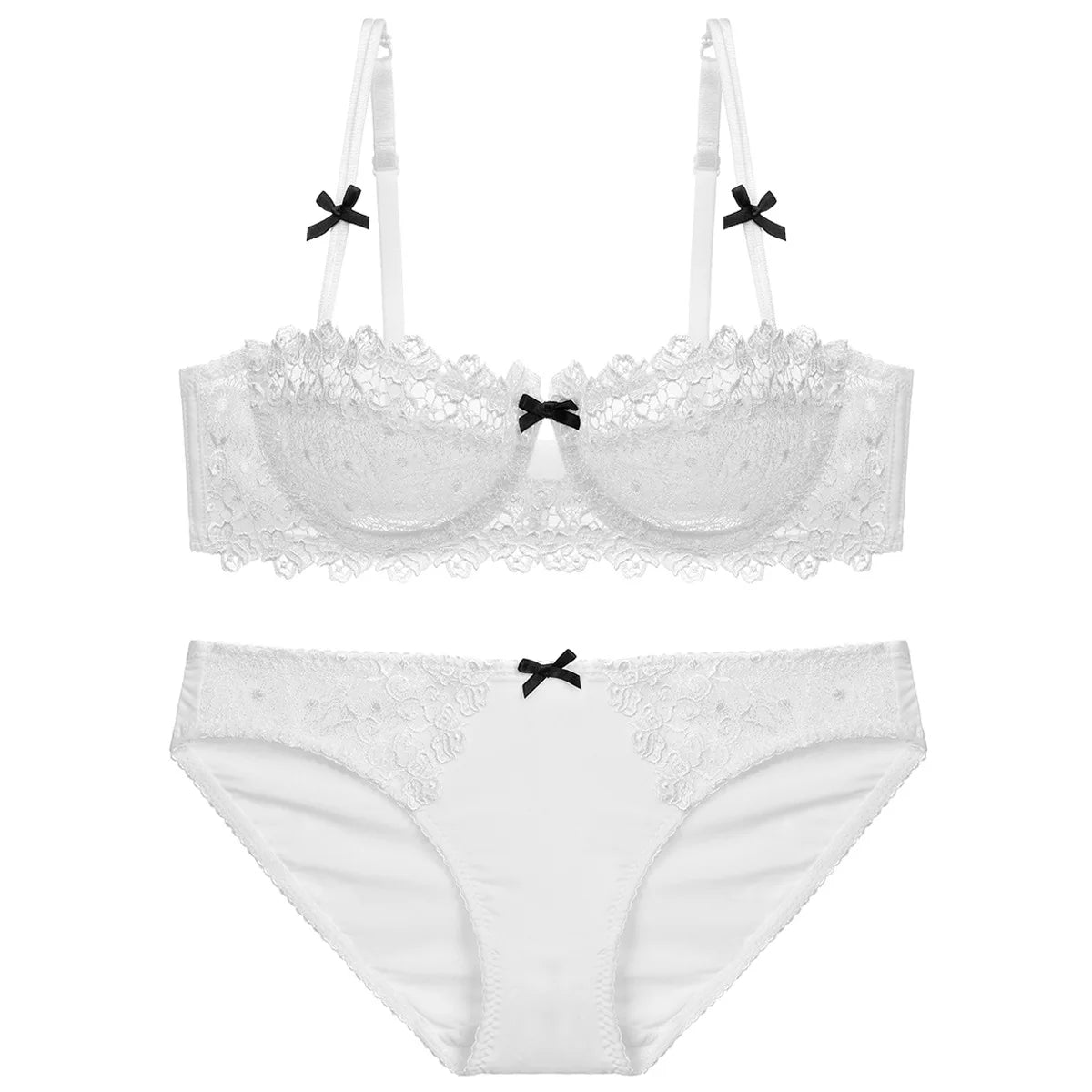 Ensemble soutien-gorge Push Up brodé en dentelle et culotte pour femmes