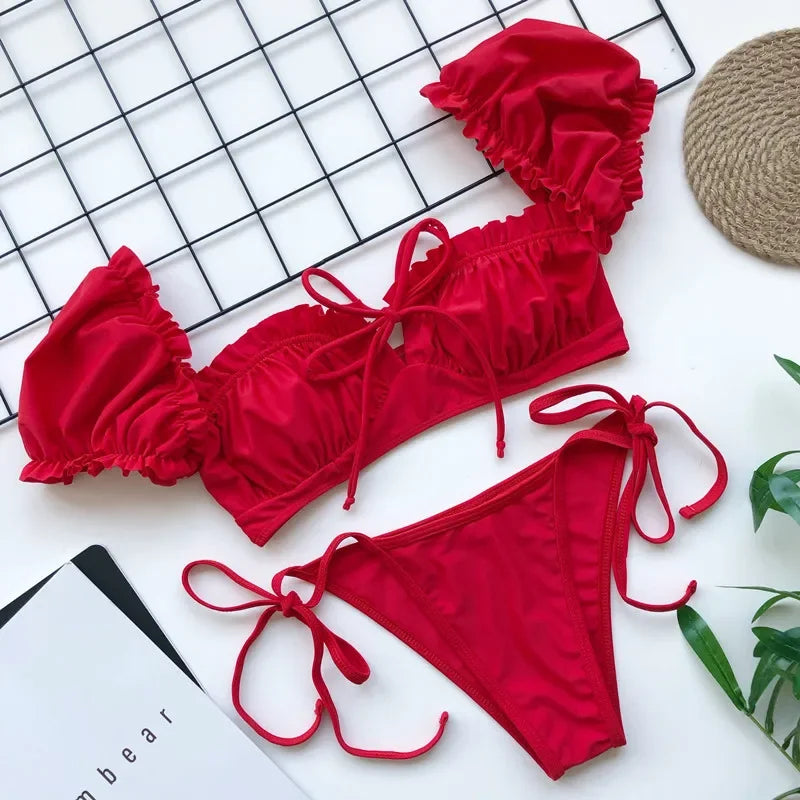 Maillot de bain deux pièces à volants pour femmes
