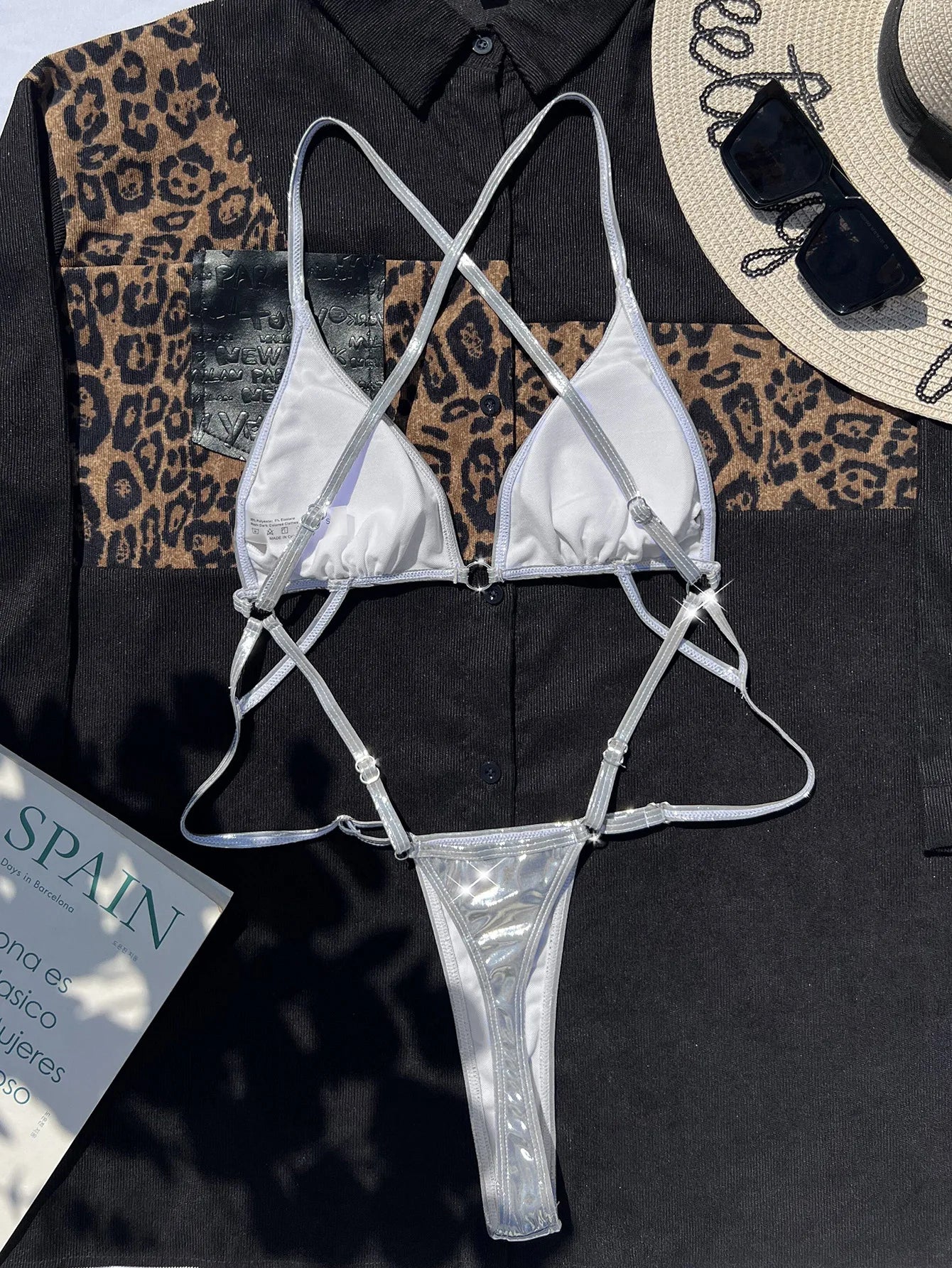 Maillot de bain une pièce en cuir PU brillant pour femmes