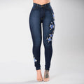 Jeans brodés taille haute pour femmes