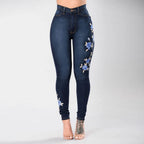 Jeans brodés taille haute pour femmes
