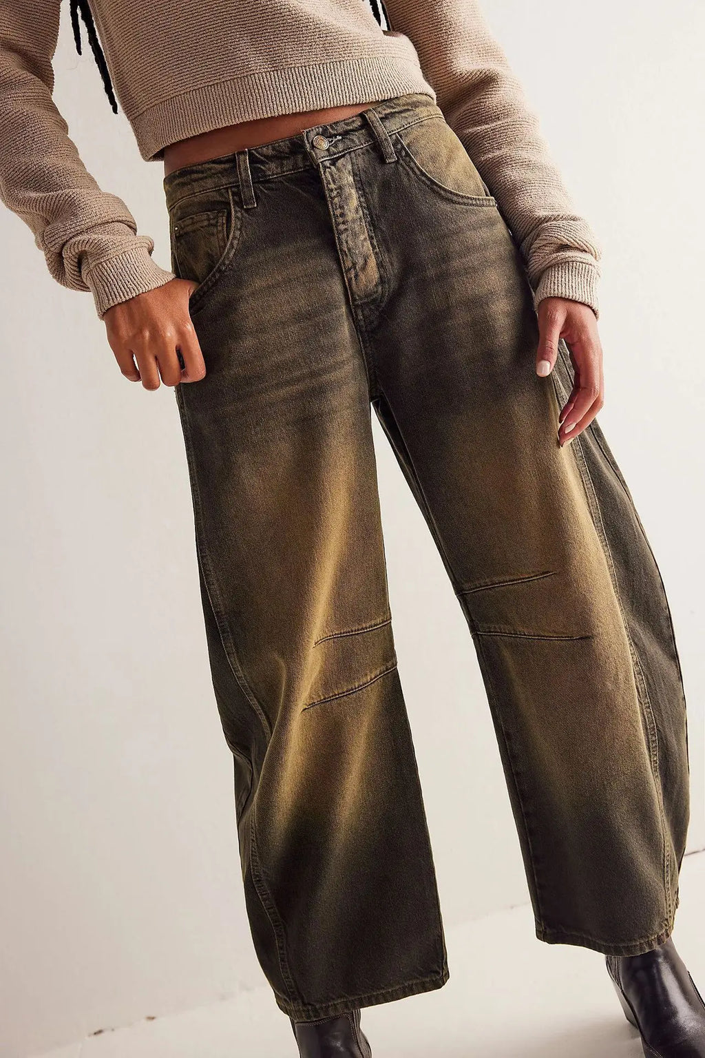 Pantalon en jean délavé taille mi-basse pour femmes