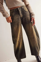 Pantalon en jean délavé taille mi-basse pour femmes