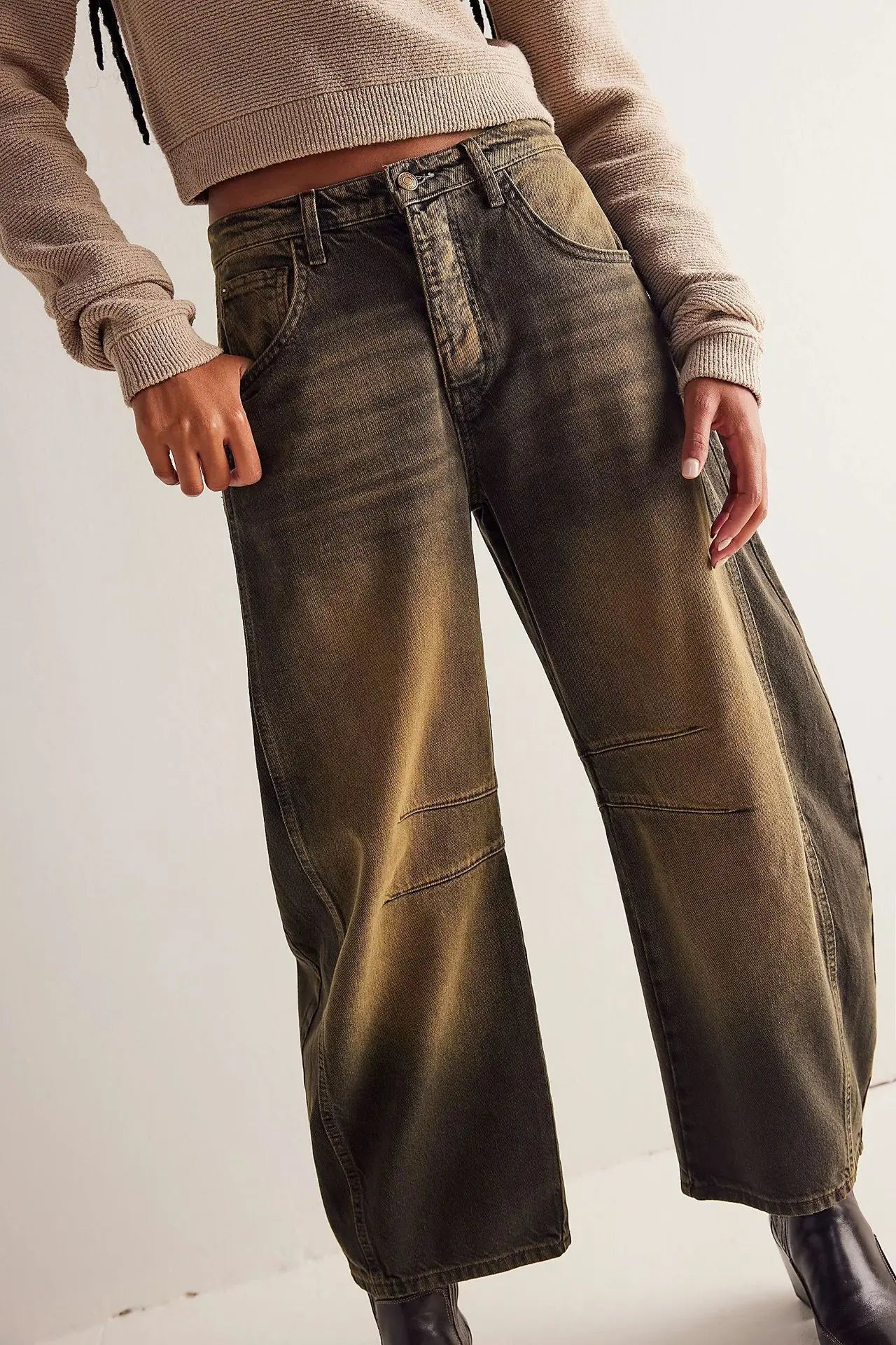 Pantalon en jean délavé taille mi-basse pour femmes