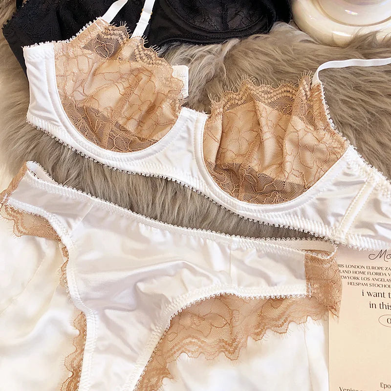 Ensemble de soutien-gorge et culotte en dentelle ultra fine pour femmes