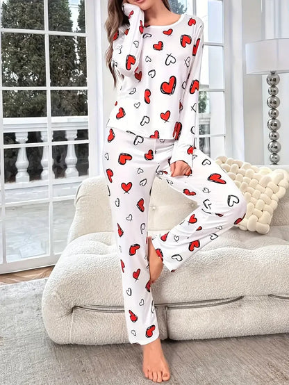 Pyjama à Cœurs Femme – Maille Côtelée et Volants