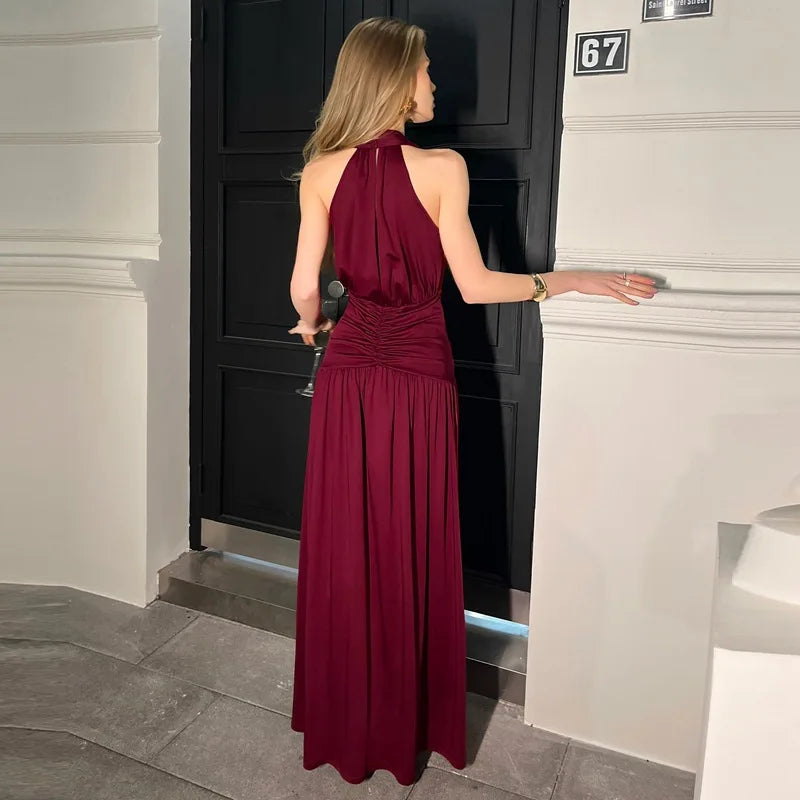 Robe longue dos nu élégante et sexy à col halter pour femmes