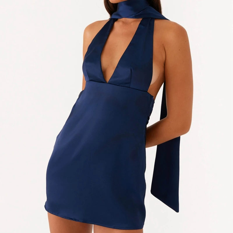 Robes courtes dos nu en soie Satin pour femmes