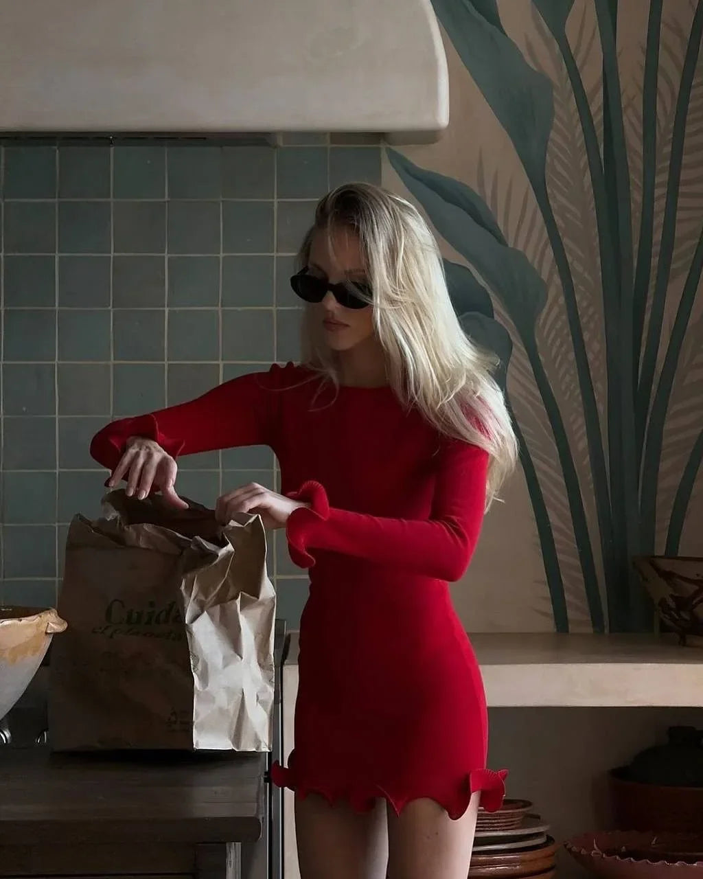 Robe courte plissée et volantée sexy pour femmes