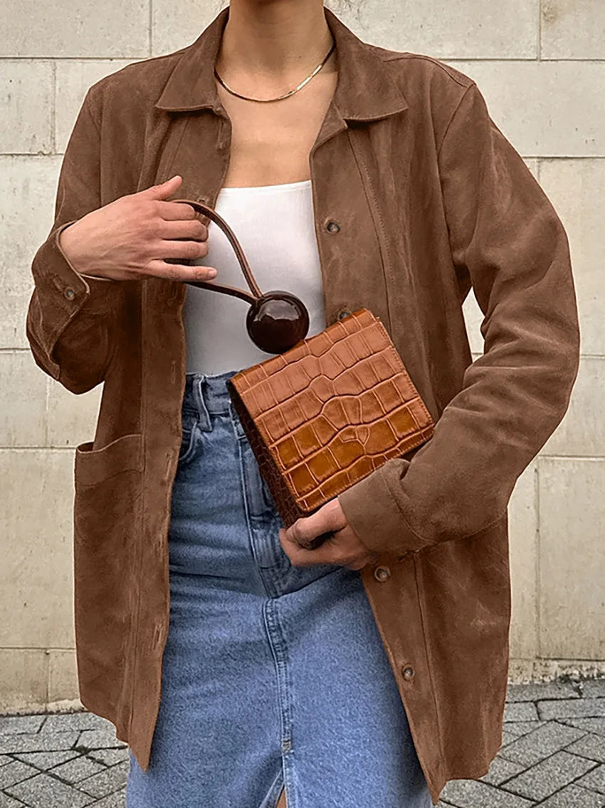 Veste en cuir suédé marron pour femmes