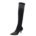 Botte à talons hauts en tissu extensible pour femmes