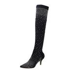 Botte à talons hauts en tissu extensible pour femmes
