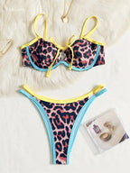 Maillot de bain deux pièces léopard push-up pour femmes