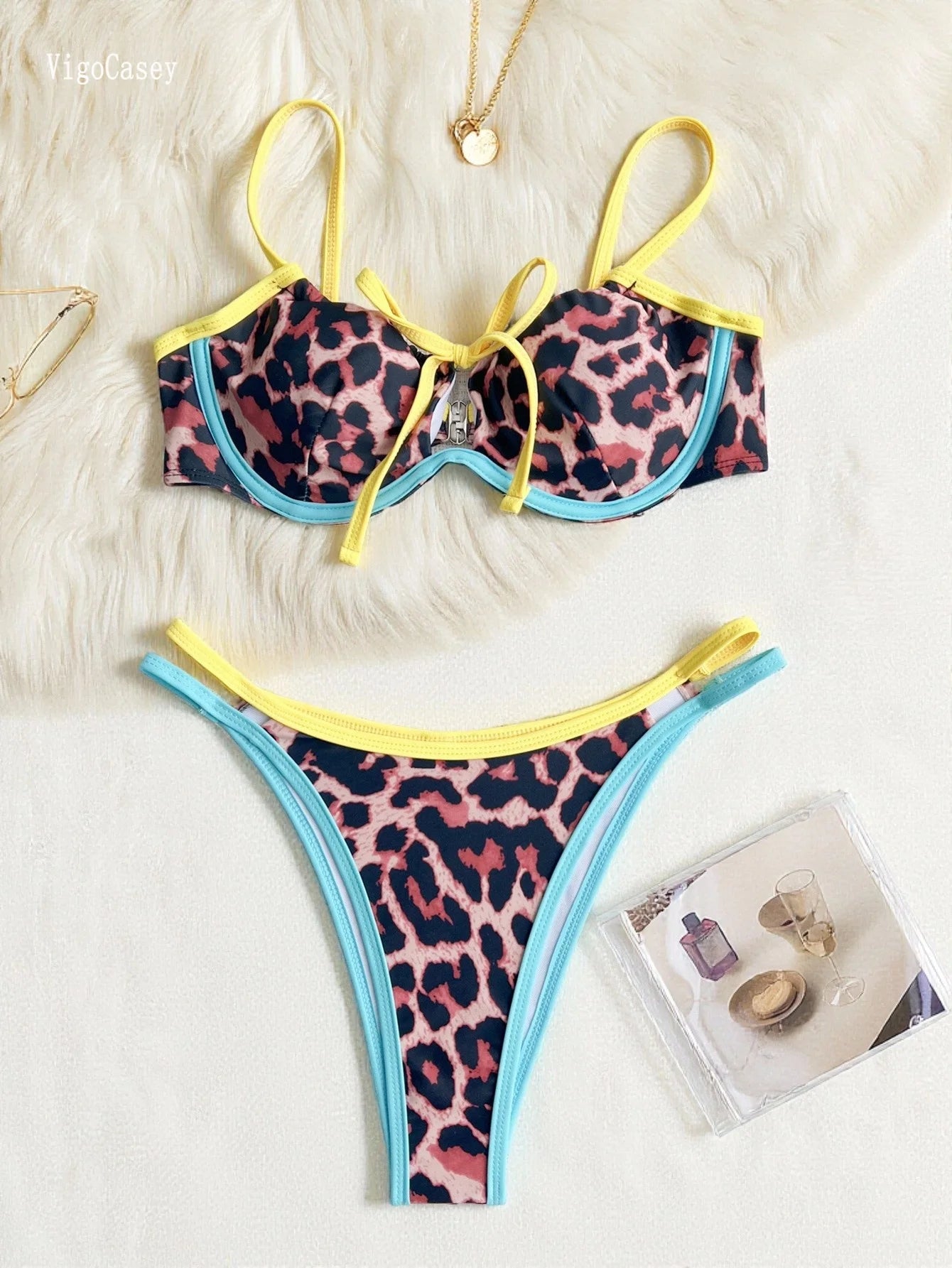 Maillot de bain deux pièces léopard push-up pour femmes