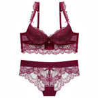 Ensemble soutien-gorge et culotte en dentelle brodée de fleurs pour femmes