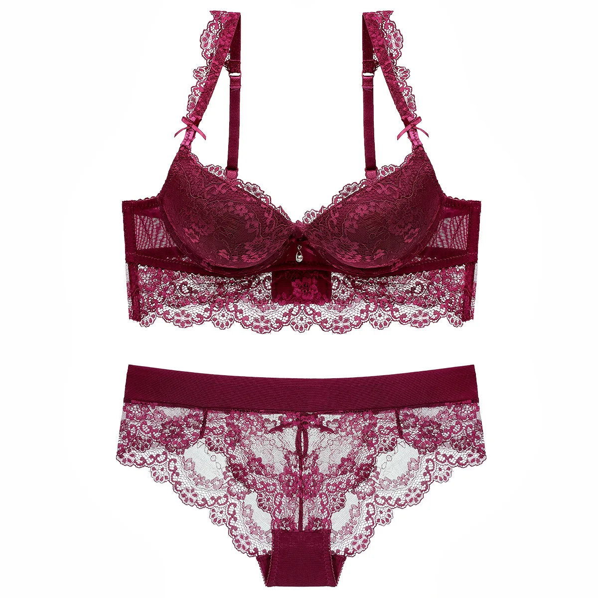 Ensemble soutien-gorge et culotte en dentelle brodée de fleurs pour femmes
